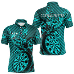 Maxcorners Custom Eagle & Dartboard Turquoise Stripes Dart Polo Shirts For Men, Dart Team Jerseys LM2007