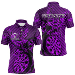 Maxcorners Custom Eagle & Dartboard Purple Stripes Dart Polo Shirts For Men, Dart Team Jerseys LM2007