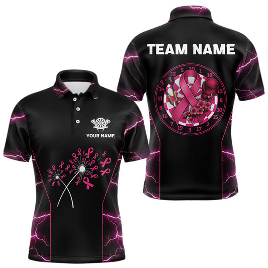 Maxcorners Lightning Pink Ribbons Dartboard Darts Shirt For Men - Custom Name & Team Jersey LM3006