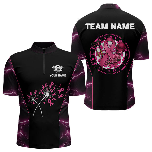 Maxcorners Lightning Pink Ribbons Dartboard Darts Shirt For Men - Custom Name & Team Jersey LM3006