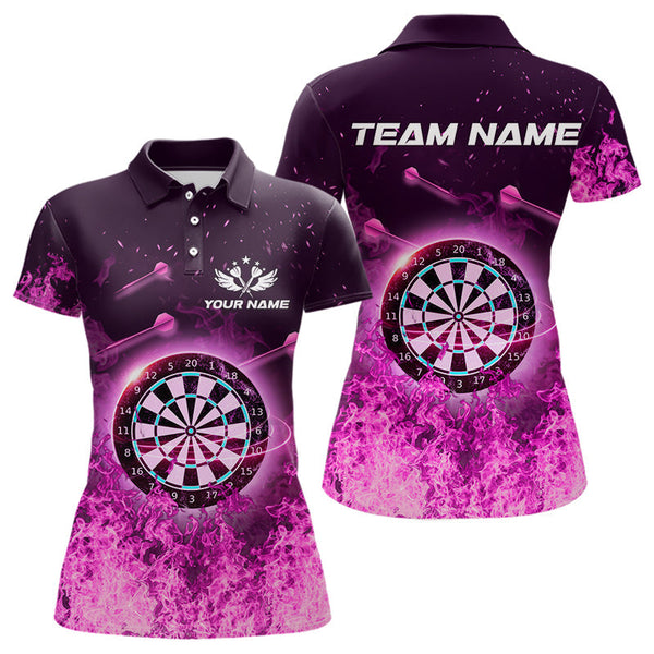 Maxcorners Personalized Pink Flame Dartboard Custom Dart Polo Shirts For Men, Dart Team Jerseys LM2007