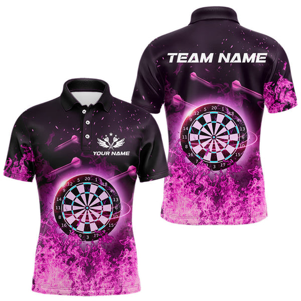 Maxcorners Personalized Pink Flame Dartboard Custom Dart Polo Shirts For Men, Dart Team Jerseys LM2007