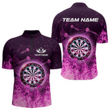 Maxcorners Personalized Pink Flame Dartboard Custom Dart Polo Shirts For Men, Dart Team Jerseys LM2007