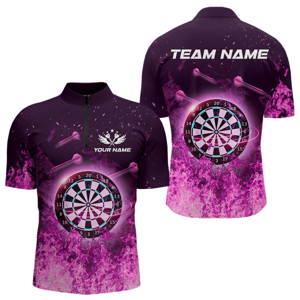 Maxcorners Personalized Pink Flame Dartboard Custom Dart Polo Shirts For Men, Dart Team Jerseys LM2007