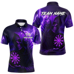 Maxcorners Custom Funny Skull Darts Shirt For Men Personalized Purple Dartboard Dart Team Jerseys MT2108