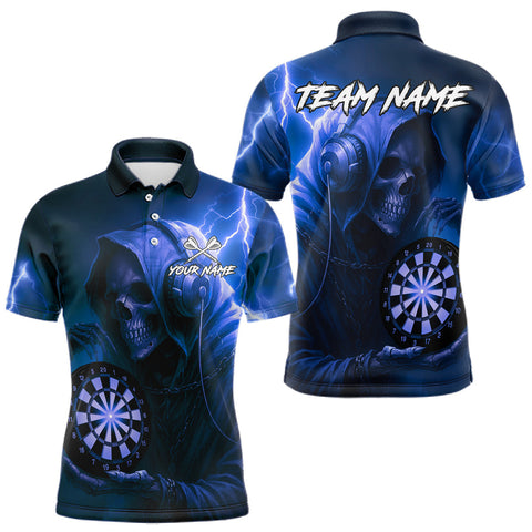 Maxcorners Custom Funny Skull Darts Shirt For Men Personalized Blue Dartboard Dart Team Jerseys MT2108