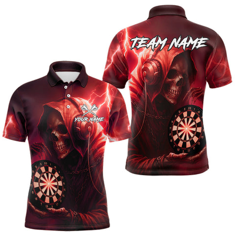 Maxcorners Custom Funny Skull Darts Shirt For Men Personalized Red Dartboard Dart Team Jerseys MT2108
