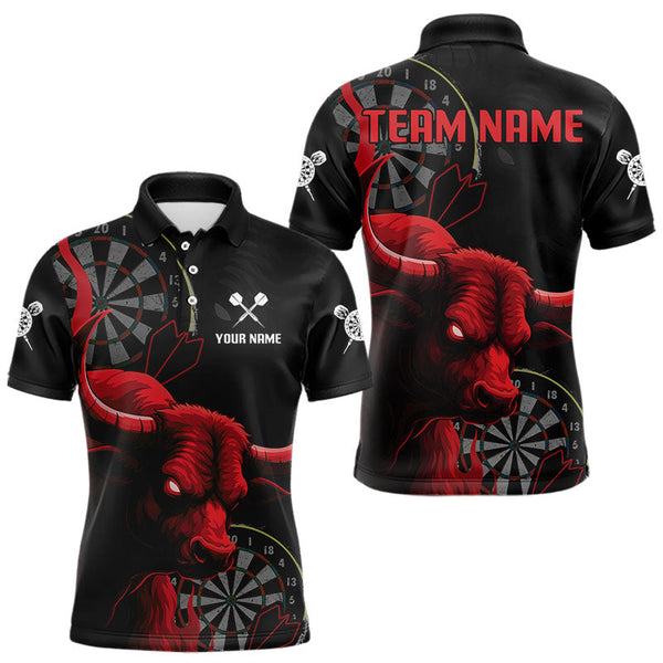 Maxcorners Red Ferocious Bull Grunge Dartboard Darts Shirt For Men - Custom Name & Team Jersey LM3006