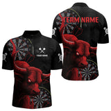 Maxcorners Red Ferocious Bull Grunge Dartboard Darts Shirt For Men - Custom Name & Team Jersey LM3006