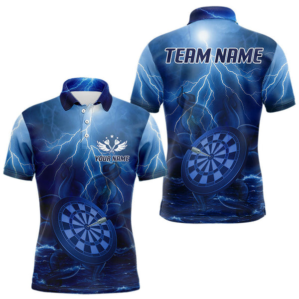 Maxcorners Thunder Dartboard In The Ocean Blue Darts Shirt For Men - Custom Name & Team Jersey LM3006