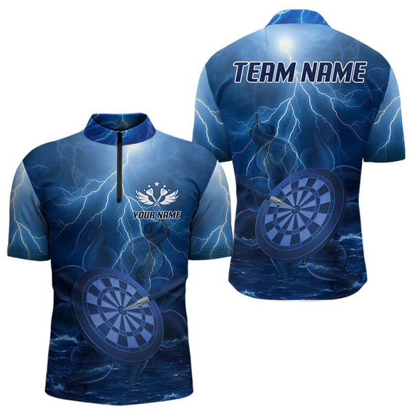 Maxcorners Thunder Dartboard In The Ocean Blue Darts Shirt For Men - Custom Name & Team Jersey LM3006