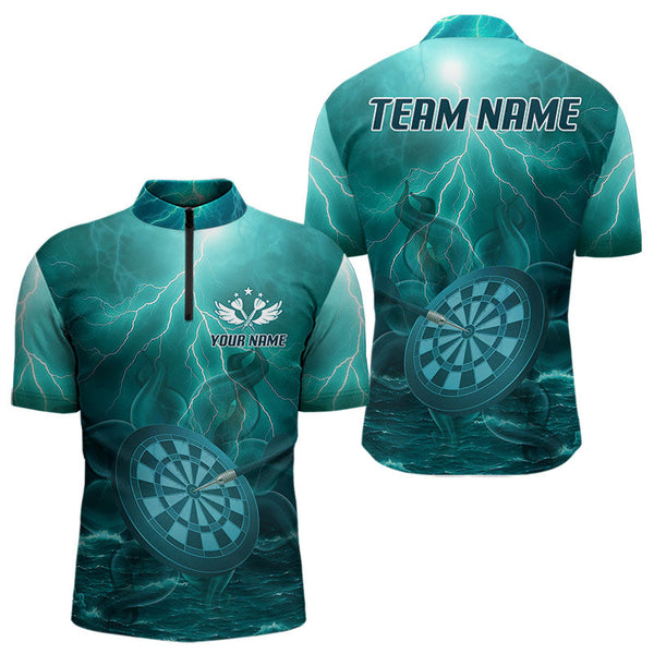 Maxcorners Thunder Dartboard In The Ocean Turquoise Darts Shirt For Men - Custom Name & Team LM3006