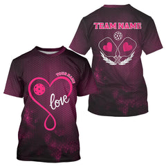 Maxcorners Custom Romantic Pickleball T-Shirt For Men Pink Love Heart Pickleball Couple Shirts MT2108