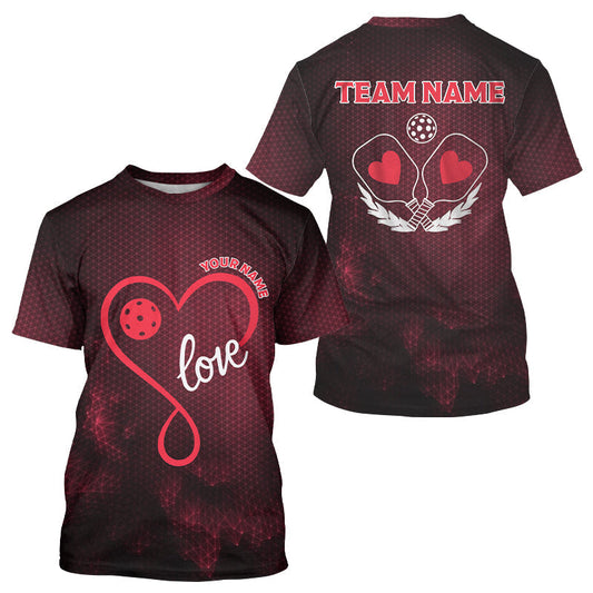 Maxcorners Custom Romantic Pickleball T-Shirt For Men Red Love Heart Pickleball Couple Shirts MT2108