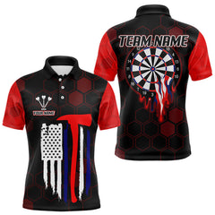 Maxcorners Red Dripping Dartboard & US Flag Men's Darts Polo Shirt - Custom Name For Dart Players MT2407