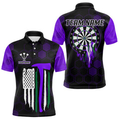 Maxcorners Purple Dripping Dartboard & US Flag Men's Darts Polo Shirt - Custom Name For Dart Players MT2407