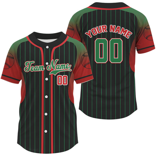 Maxcorners Green-Red Pinstripe Baseball Jersey For Men Personalized Name & Number | Team Fan Shirt LM2608