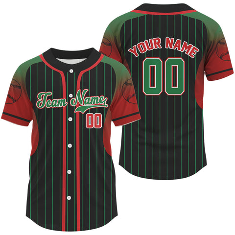 Maxcorners Green-Red Pinstripe Baseball Jersey For Men Personalized Name & Number | Team Fan Shirt LM2608