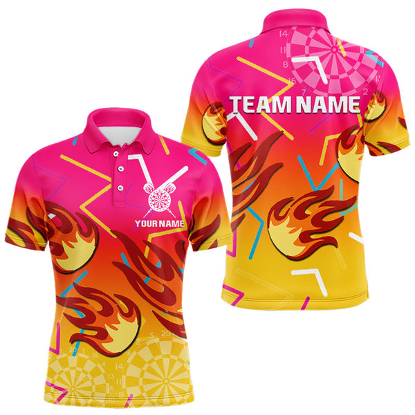 Maxcorners Flames In Vibrant Pink & Yellow Darts Funny Shirt For Men - Custom Team Name LM1625