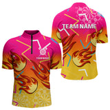 Maxcorners Flames In Vibrant Pink & Yellow Darts Funny Shirt For Men - Custom Team Name LM1625