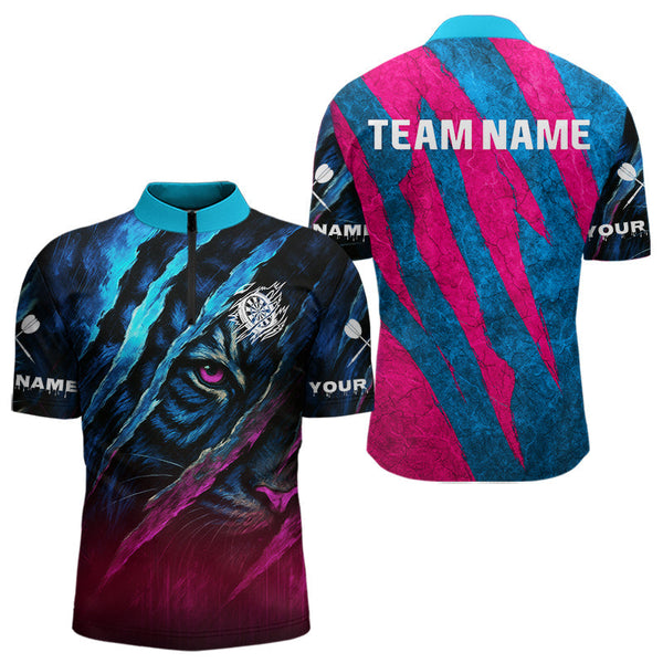 Maxcorners Blue & Pink Claw Scratch Fierce Tiger Darts Shirt For Men - Custom Team Name LM1625