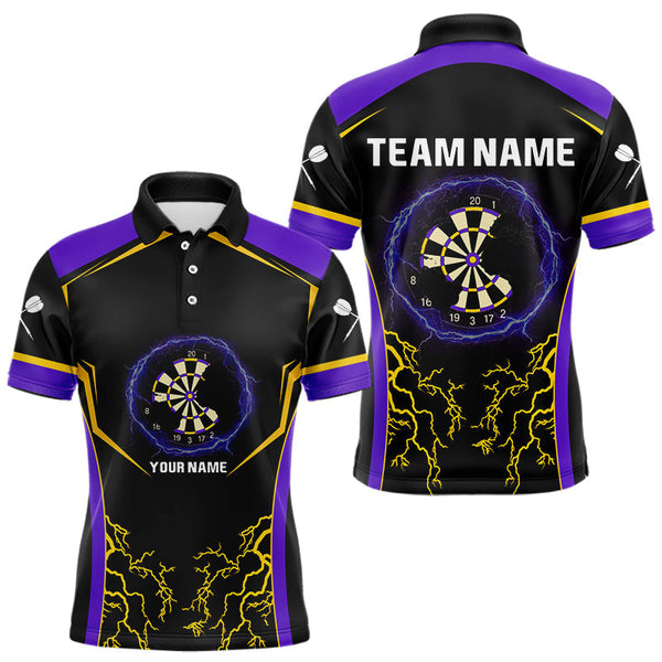 Maxcorners Yellow And Purple Lightning Scratched Dartboard Darts Shirt For Men - Custom Name LM1625