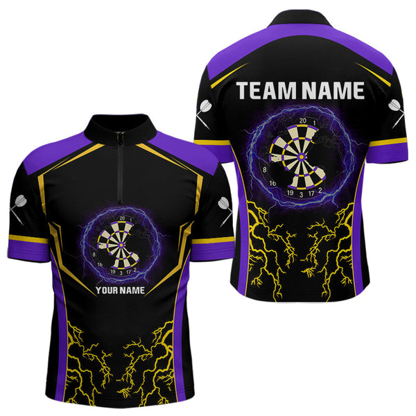 Maxcorners Yellow And Purple Lightning Scratched Dartboard Darts Shirt For Men - Custom Name LM1625