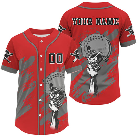 Maxcorners Red & Grey Baseball Jersey For Men - Custom Name & Number Helmet Design LM2608