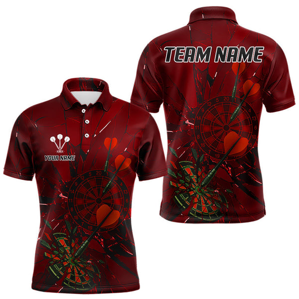 Maxcorners Cracked Dartboard Broken Glass Men's Darts Shirt Custom Name & Team | Opt2 - Red TU0107