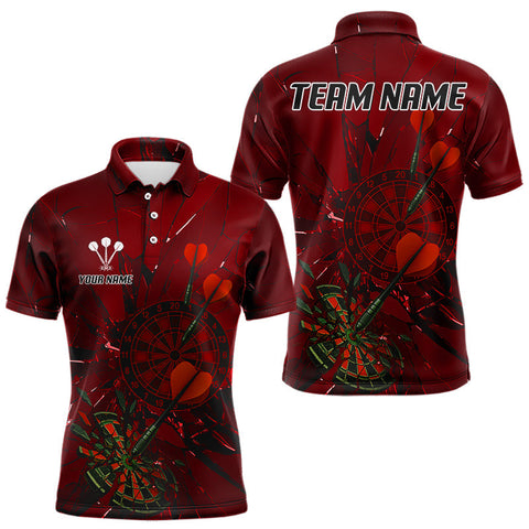 Maxcorners Cracked Dartboard Broken Glass Men's Darts Shirt Custom Name & Team | Opt2 - Red TU0107