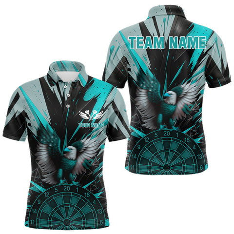 Maxcorners Eagle Dartboard Broken Glass Men's Darts Shirt Custom Name & Team | Opt2 - Turquoise TU0107