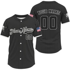 Maxcorners Men's Black Pinstripe Patriotic Baseball Jersey Custom USA Flag Baseball Shirt For Fans LM1809