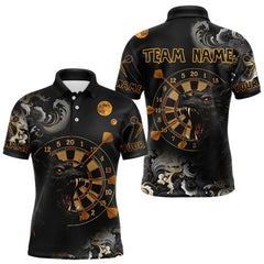 Maxcorners Black Ferocious Wolf & Gold Dartboard Darts Team Shirt For Men - Customizable NameMT0306