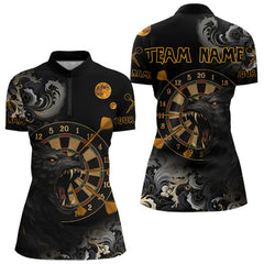 Maxcorners Black Ferocious Wolf & Gold Dartboard Darts Team Shirt For Men - Customizable NameMT0306