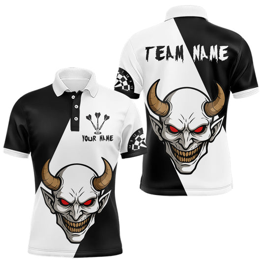 Maxcorners White Evil Horned Skull Funny Darts Shirt For Men - Customizable Name & Team