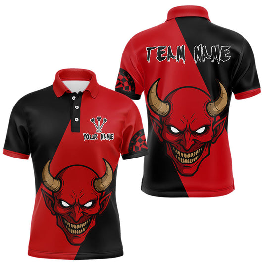 Maxcorners Red Evil Horned Skull Funny Darts Shirt For Men - Customizable Name & Team