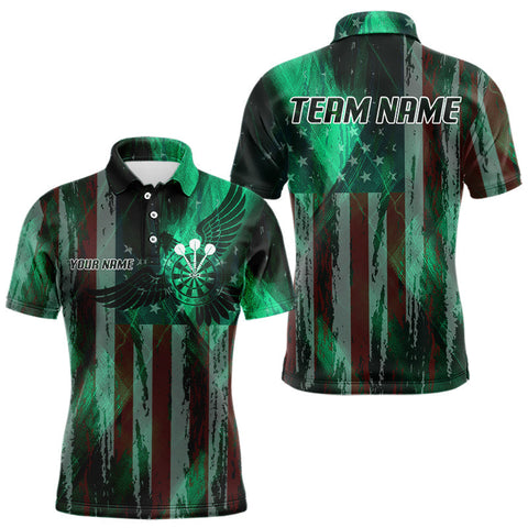Maxcorners American Flag Eagle Dartboard Men's Darts Shirt Custom Name & Team | Opt1 - Green TU0107
