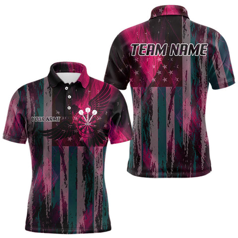 Maxcorners American Flag Eagle Dartboard Men's Darts Shirt Custom Name & Team | Opt2 - Pink TU0107