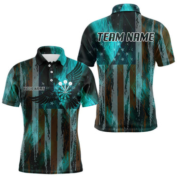 Maxcorners American Flag Eagle Dartboard Men's Darts Shirt Custom Name & Team | Opt3 - Turquoise LM1203