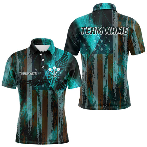Maxcorners American Flag Eagle Dartboard Men's Darts Shirt Custom Name & Team | Opt3 - Turquoise TU0107