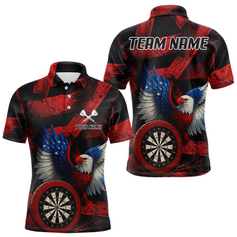 Maxcorners US Flag Eagle Dartboards Grunge Men's Darts Shirt Custom Name & Team | Opt1 - Red TU0107