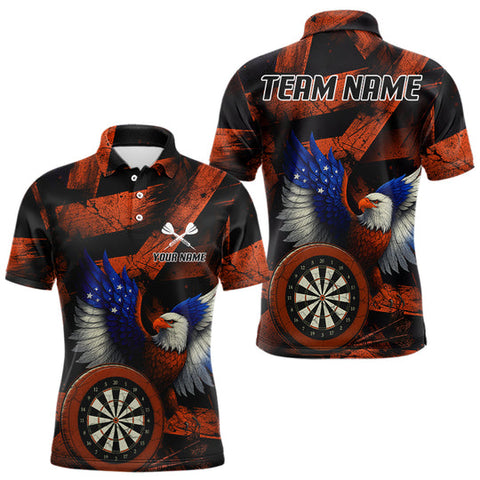 Maxcorners US Flag Eagle Dartboards Grunge Men's Darts Shirt Custom Name & Team | Opt2 - Orange TU0107