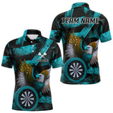 Maxcorners US Flag Eagle Dartboards Grunge Men's Darts Shirt Custom Name & Team | Opt3 - Turquoise TU0107