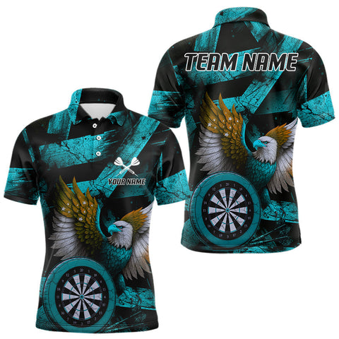 Maxcorners US Flag Eagle Dartboards Grunge Men's Darts Shirt Custom Name & Team | Opt3 - Turquoise TU0107