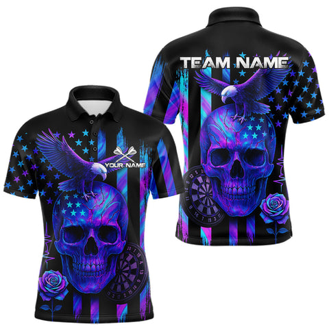 Maxcorners Custom Holographic US Flag Patriotic Darts Shirt For Men Dart Eagle Skull Jerseys TU2908