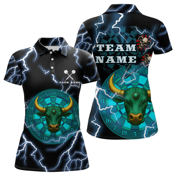 Maxcorners Turquoise Cow Head Skull Dartboard Funny Darts Shirt For Men - Customizable Name LM0706
