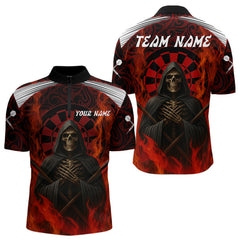 Maxcorners Red Dartboard Flaming The Reaper Darts Shirt For Men - Customizable Name & Team LM0706