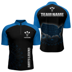 Maxcorners Navy Lightning US Map Dartboard Men's Darts Shirt - Custom Name For Dart Players MT1006