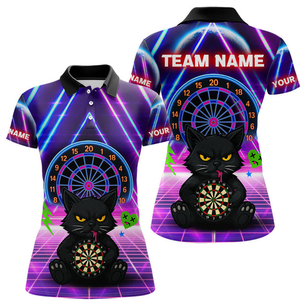 Maxcorners Dark Cat & Neon Electric Men's Darts Shirt - Custom Name For Dart Players MT1006