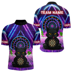 Maxcorners Dark Cat & Neon Electric Men's Darts Shirt - Custom Name For Dart Players MT1006